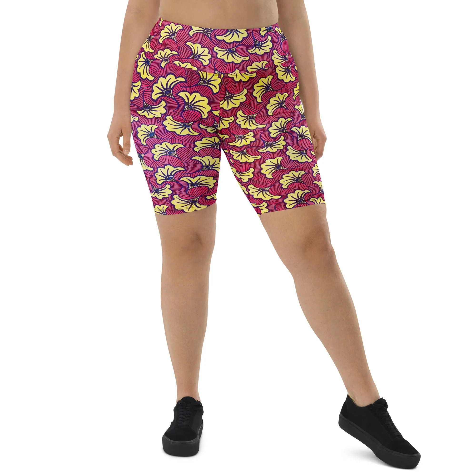 Fleur Biker Sports Workout Print Shorts With Pockets