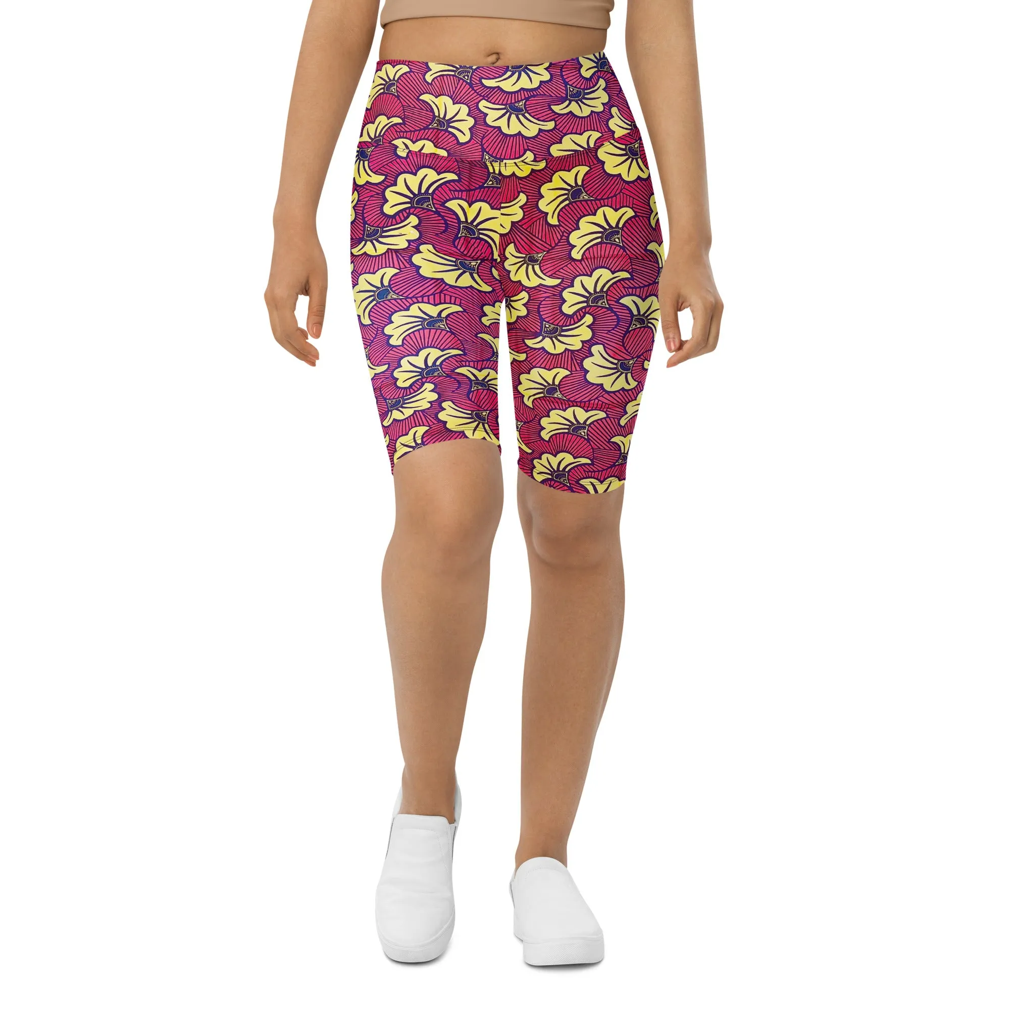 Fleur Biker Sports Workout Print Shorts With Pockets