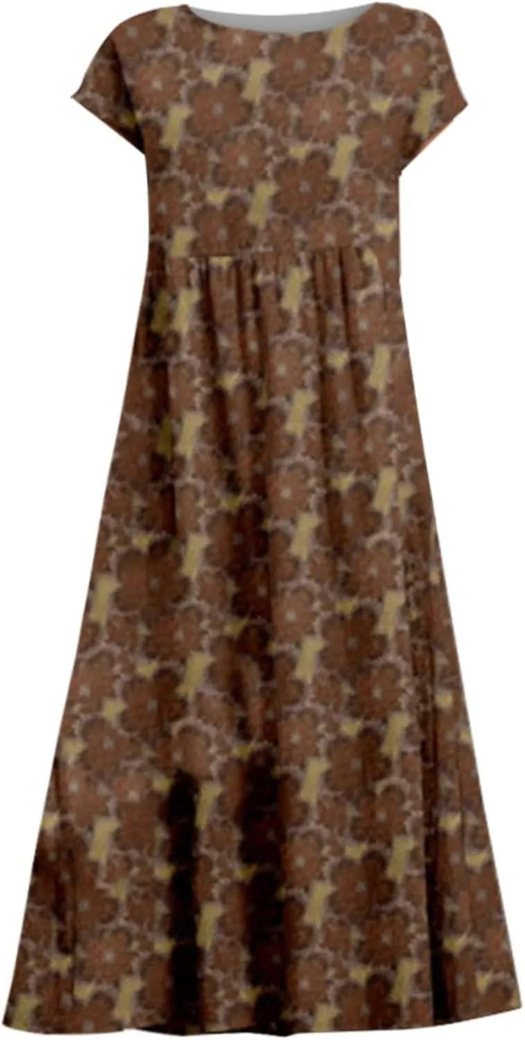 Floral Dresses for Women 2024 Crew Neck Short Sleeve Midi Dress with Pockets Casual Loose Empire Waist Summer Dress
