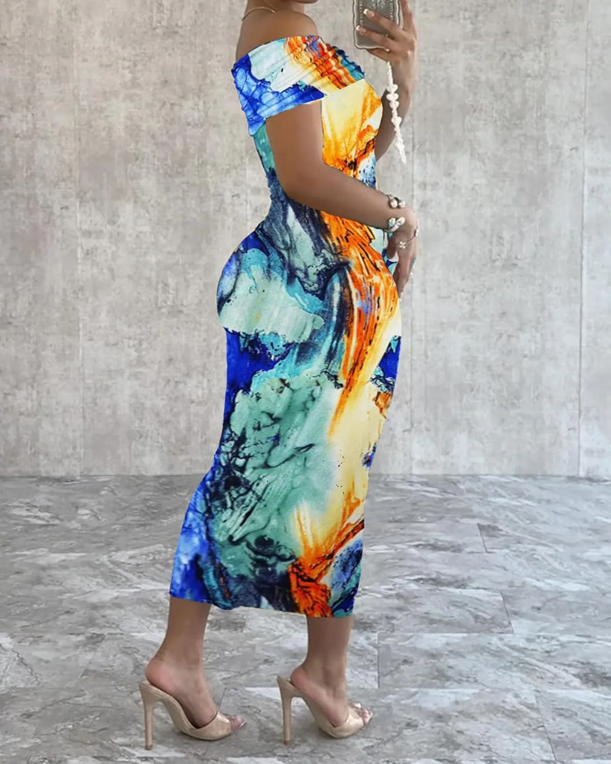 Floral Maxi Dress for Women Off Shoulder Sexy Bodycon Tie Dye Summer Beach Dresses