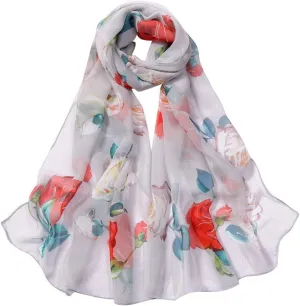 FUDERU Fashion Soft Long Scarf for Women Roses Printing Silk Shawl Wrap Scarves Women Embroidered Plain Scarf