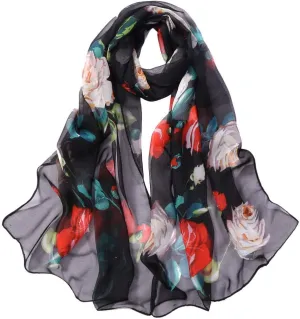 FUDERU Fashion Soft Long Scarf for Women Roses Printing Silk Shawl Wrap Scarves Women Embroidered Plain Scarf
