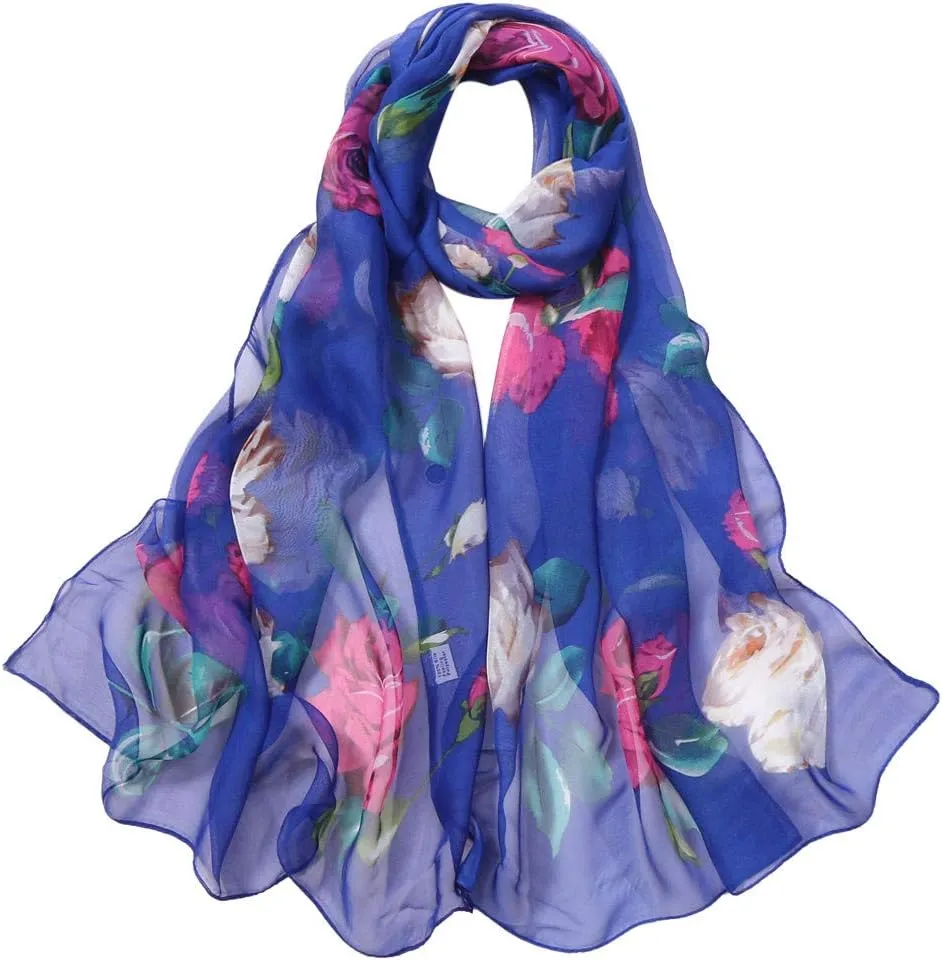 FUDERU Fashion Soft Long Scarf for Women Roses Printing Silk Shawl Wrap Scarves Women Embroidered Plain Scarf