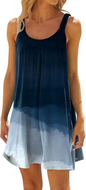 Generic Sundresses for Women U Neck Printed Mini Dresses Sleeveless Cute Sling Tank Dresses Elegant Swing Sundresses