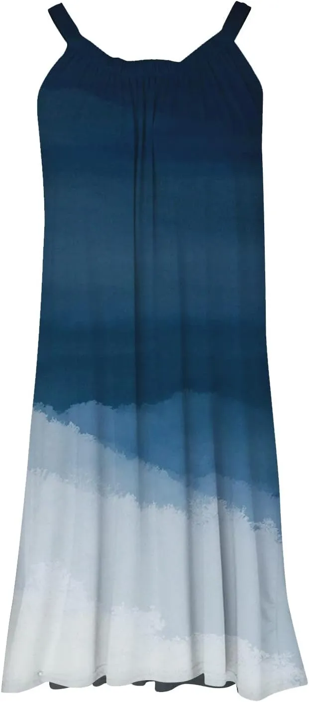 Generic Sundresses for Women U Neck Printed Mini Dresses Sleeveless Cute Sling Tank Dresses Elegant Swing Sundresses