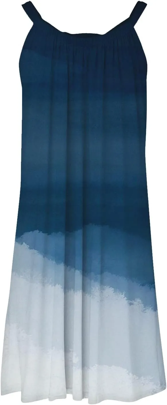 Generic Sundresses for Women U Neck Printed Mini Dresses Sleeveless Cute Sling Tank Dresses Elegant Swing Sundresses