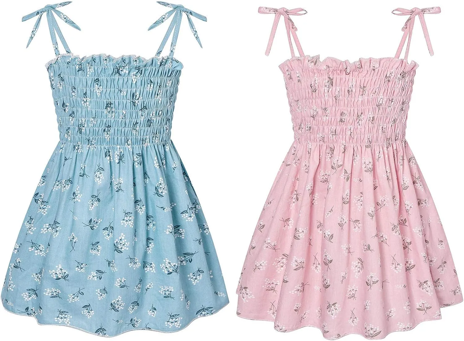 Girls Spaghetti Strap Dress Floral Print Sleeveless Summer Beach Casual Sundress A-line Mini Dresses