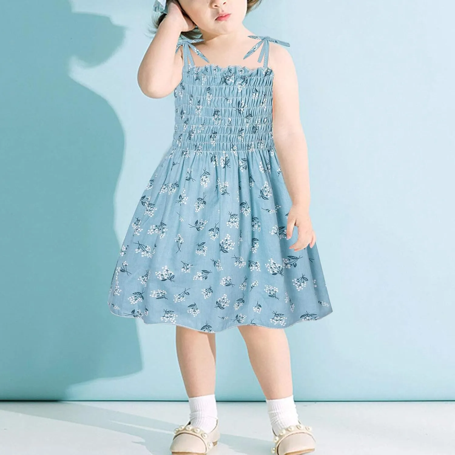 Girls Spaghetti Strap Dress Floral Print Sleeveless Summer Beach Casual Sundress A-line Mini Dresses