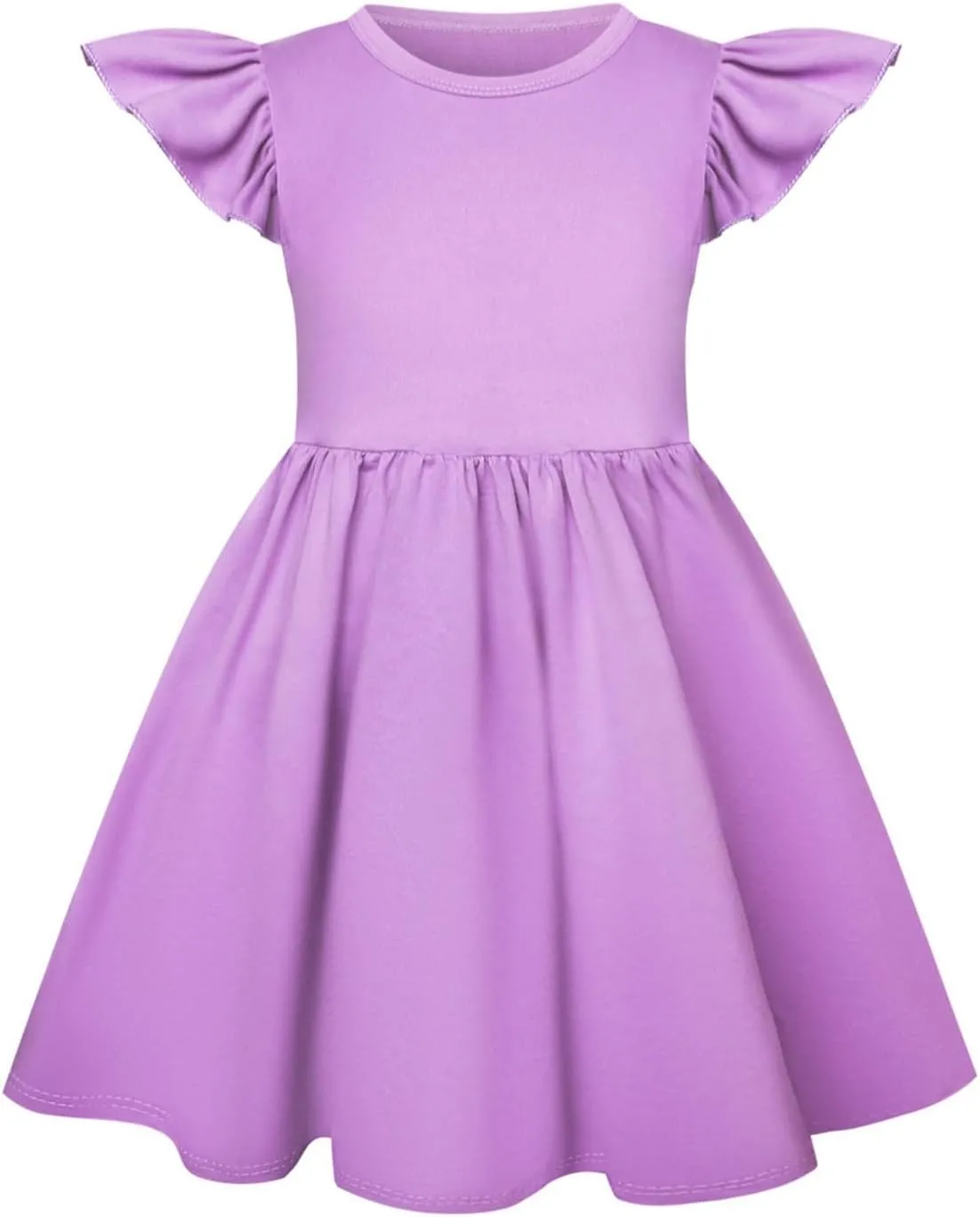 Girls Summer Dresses Double Layer Flutter Sleeve Flowy A-Line Sundress Casual Gradient Midi Dresses for 3-8 Years