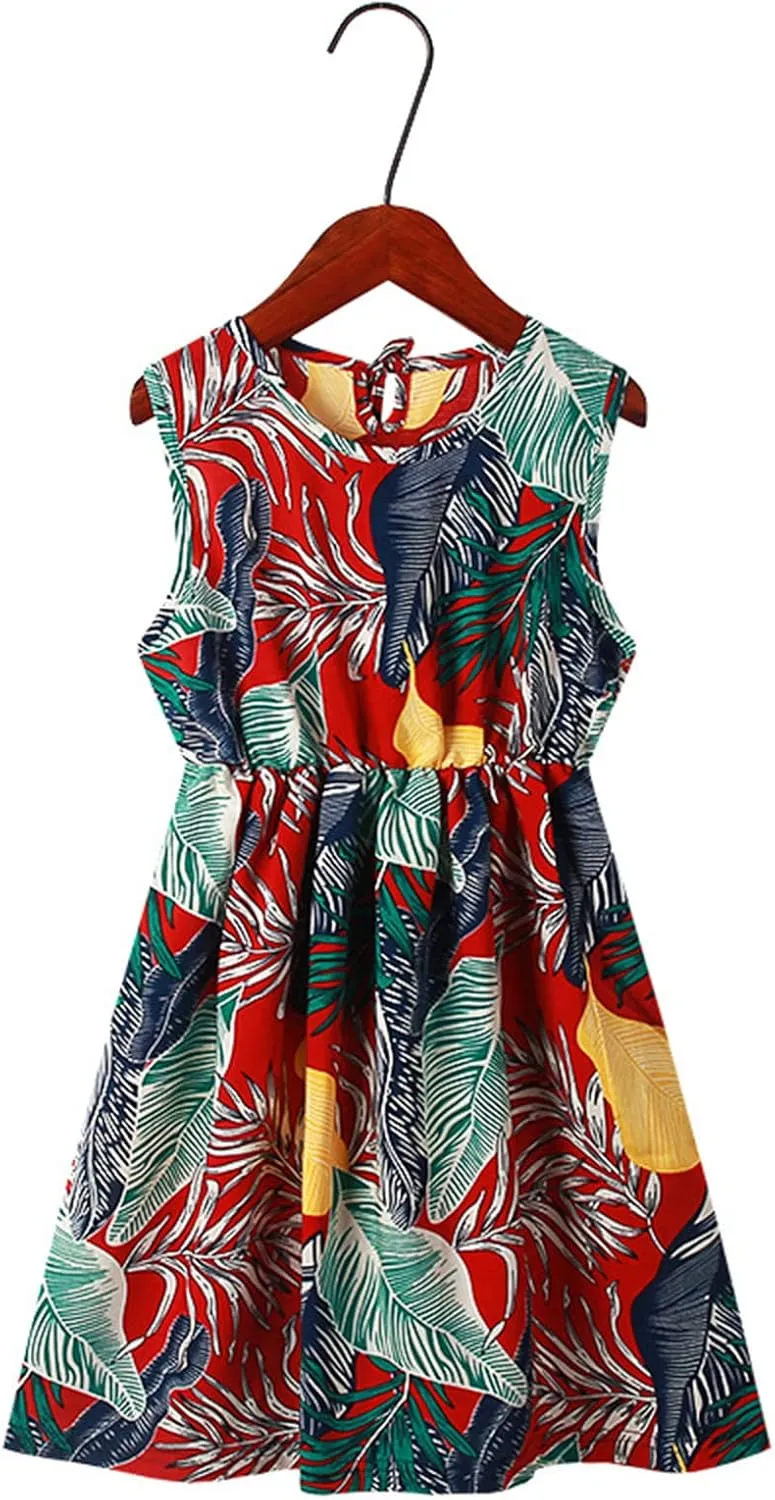 Girls Toddler Kids Crew Neck Summer Sleeveless Sundress Casual Beach Floral Prints Party Dresses for Girls