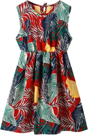Girls Toddler Kids Crew Neck Summer Sleeveless Sundress Casual Beach Floral Prints Party Dresses for Girls