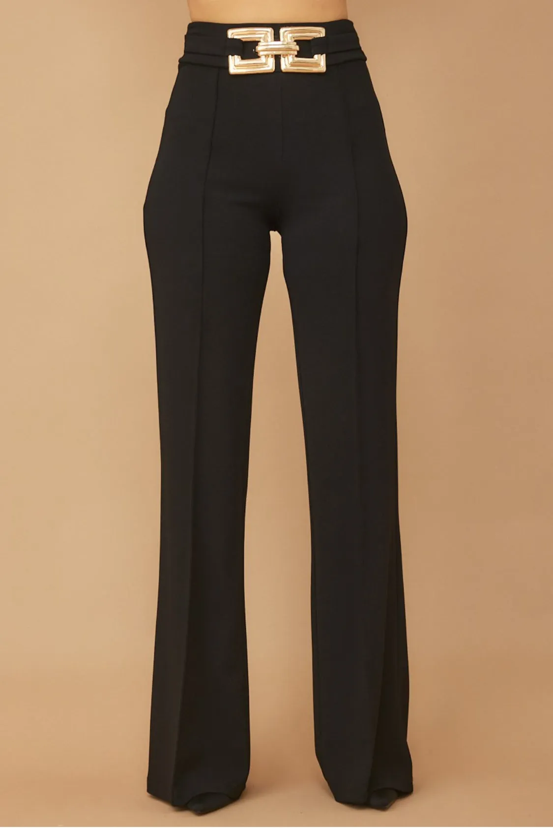Gold Buckle Black Dress Pants