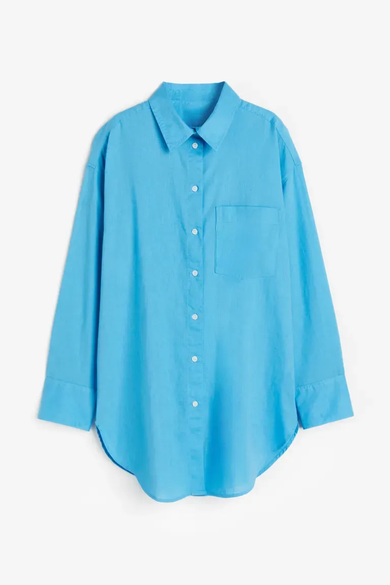 H&M Linen Blend Shirt, Blue