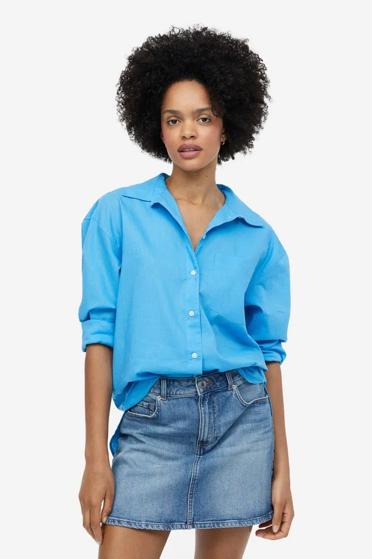 H&M Linen Blend Shirt, Blue