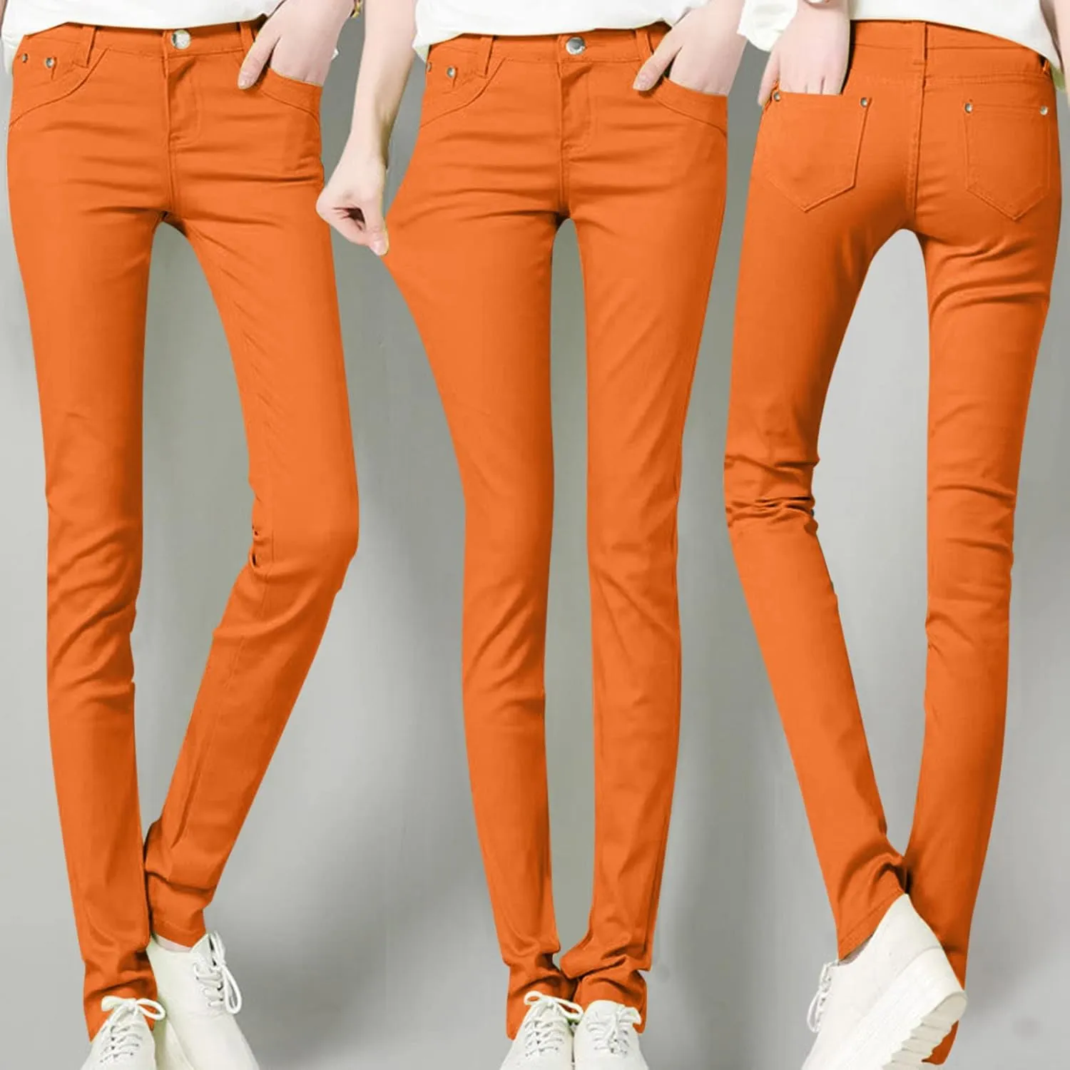 High Waisted-Rise Colored Stretch Skinny Destroyed Ripped Distressed Jeans for Women