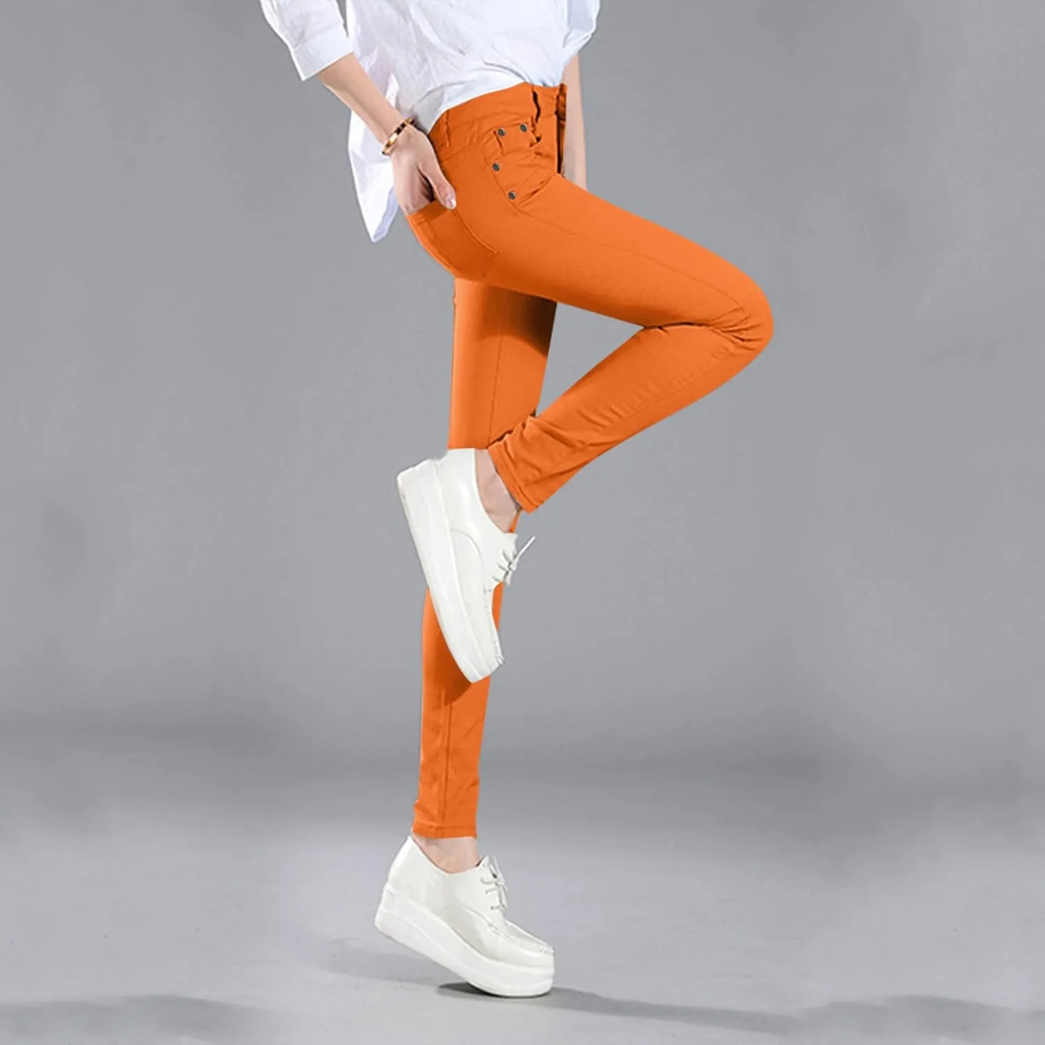 High Waisted-Rise Colored Stretch Skinny Destroyed Ripped Distressed Jeans for Women