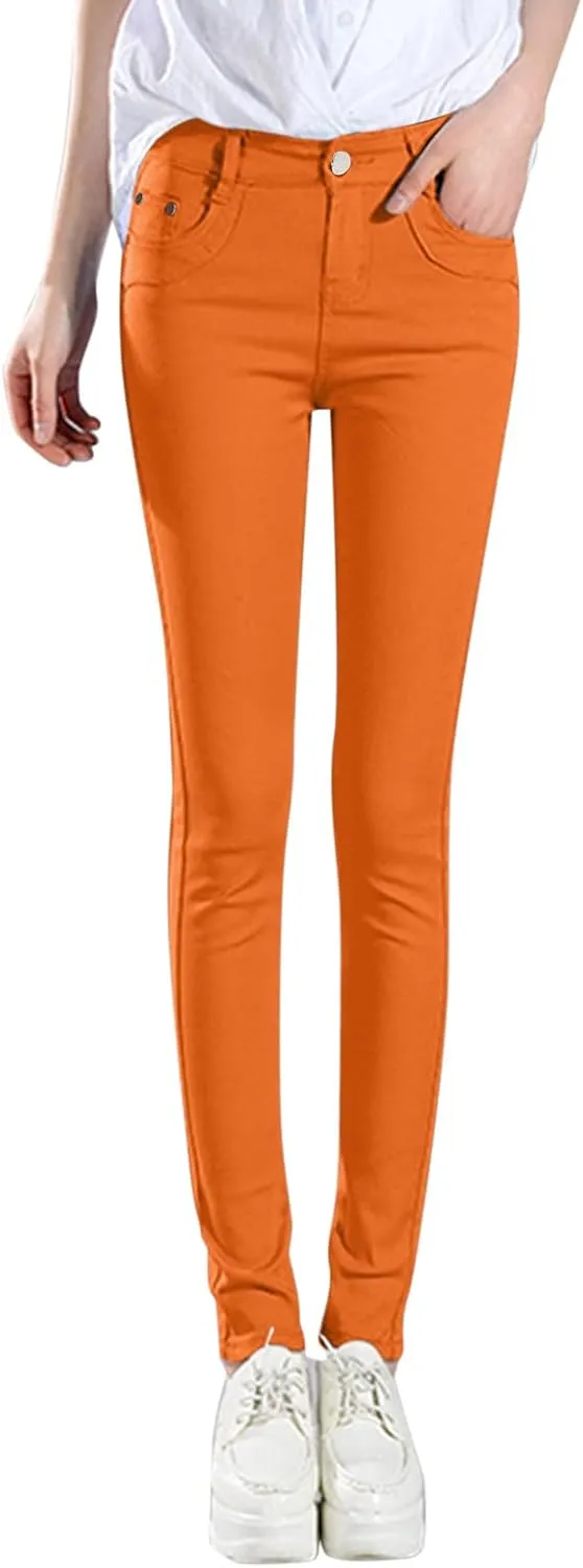 High Waisted-Rise Colored Stretch Skinny Destroyed Ripped Distressed Jeans for Women