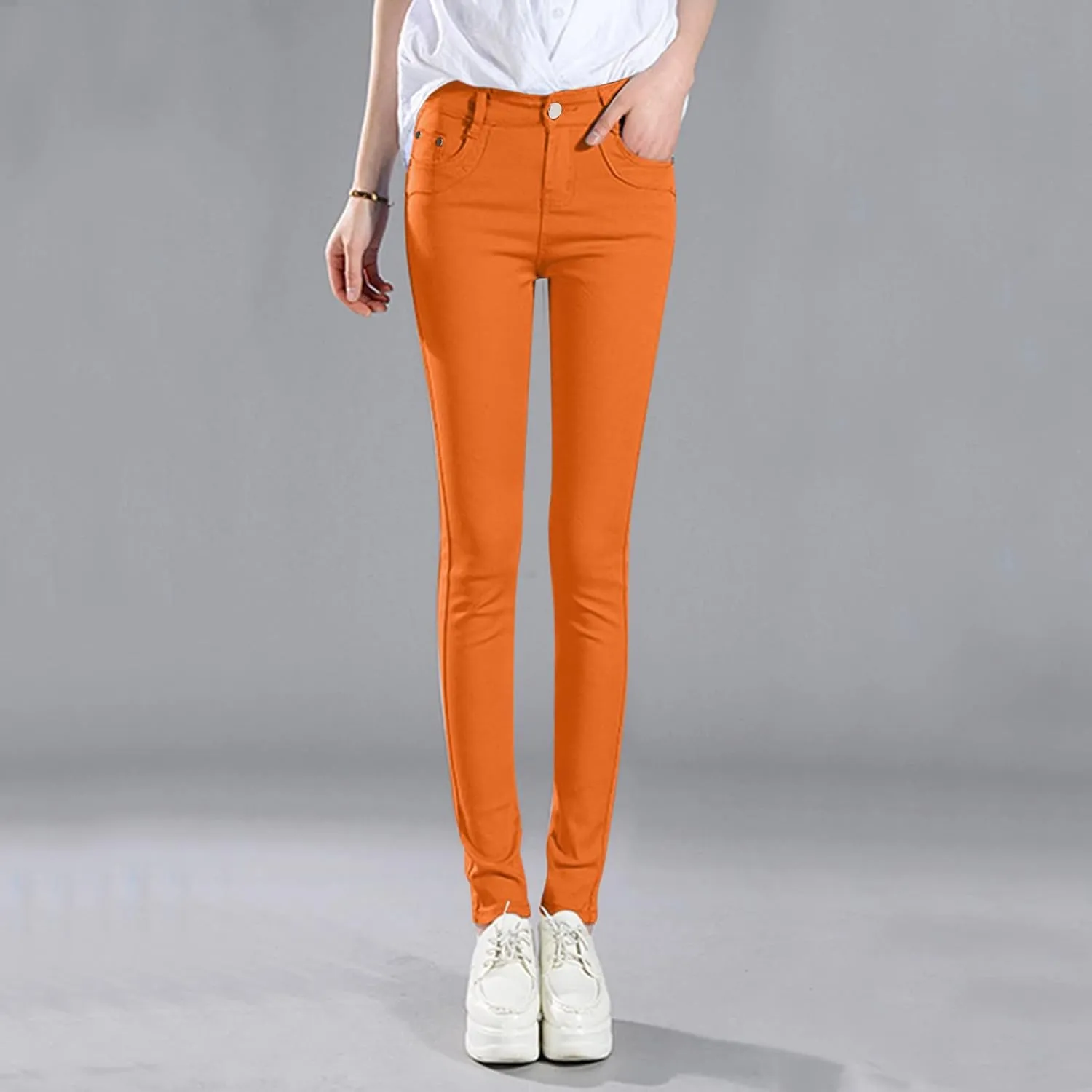 High Waisted-Rise Colored Stretch Skinny Destroyed Ripped Distressed Jeans for Women