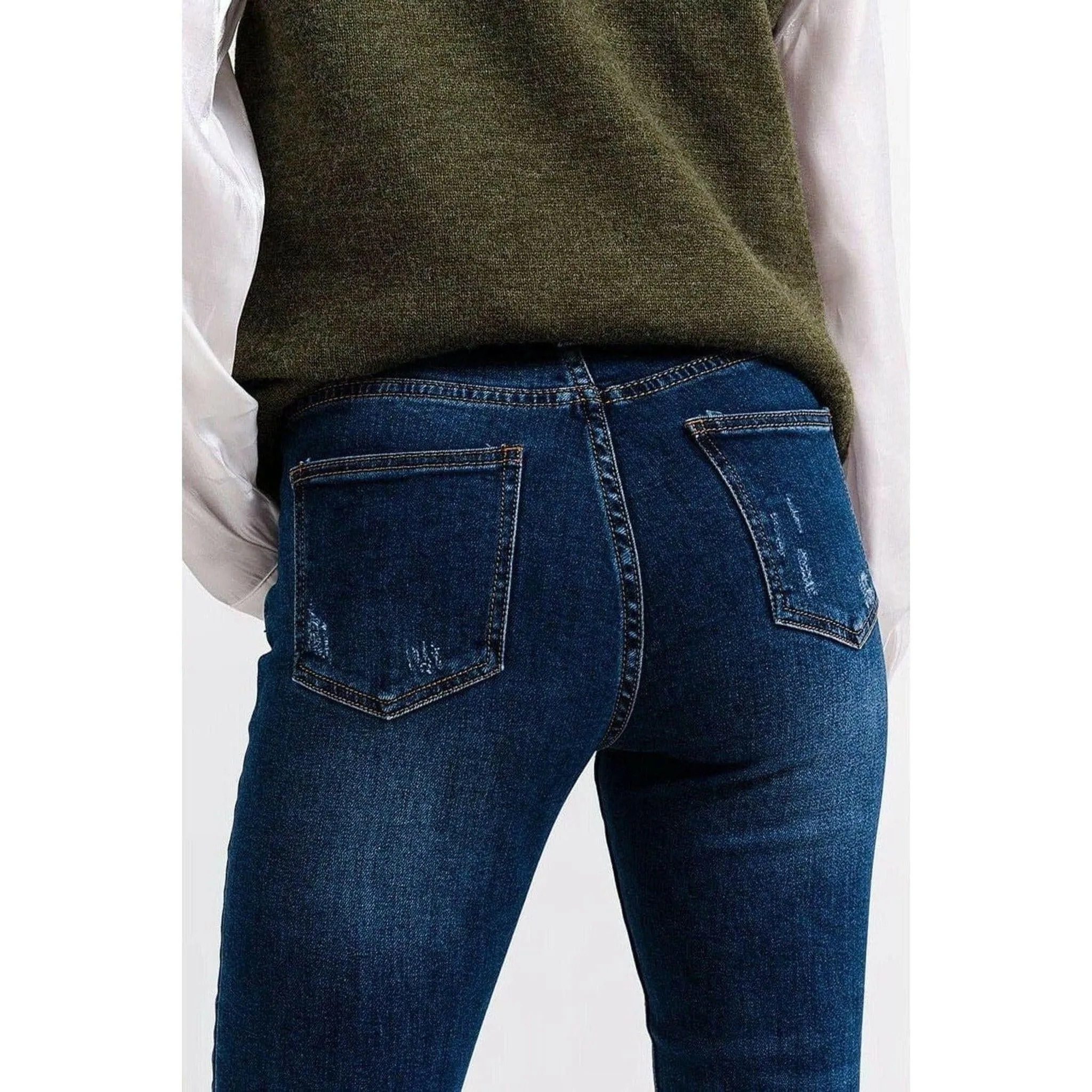 High Waisted Skinny Jeans in Blue Wash