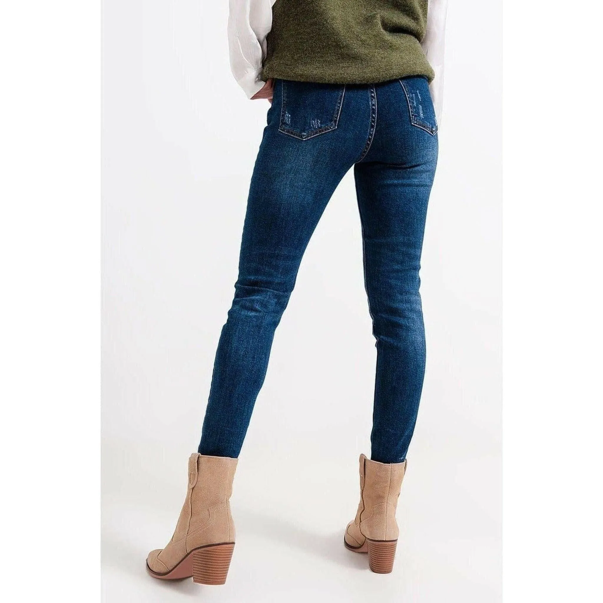High Waisted Skinny Jeans in Blue Wash