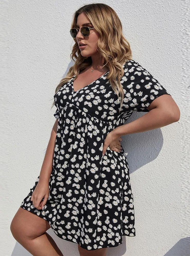 Holiday Style Printed V-neck Dress