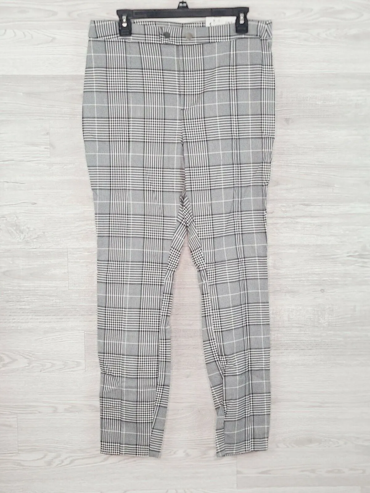INC Women's Black & White Plaid Snap Business Casual Skinny Pants Size 12