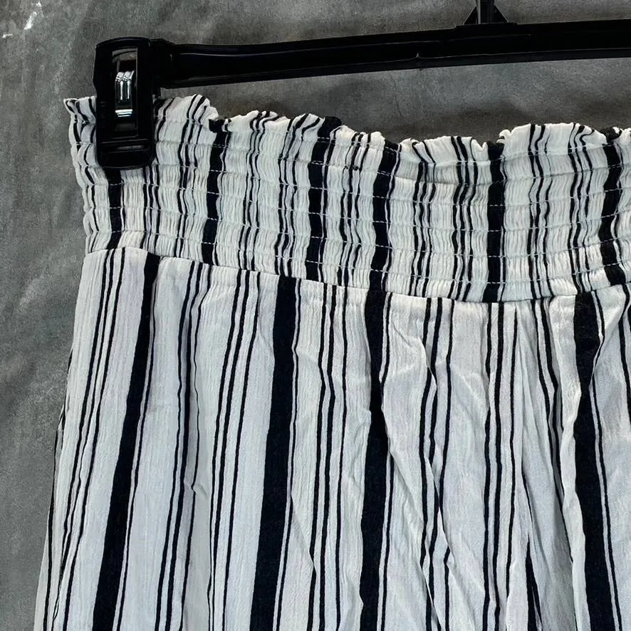 INC Women's Black/White Striped Crinkle Wide-Leg Drawstring Pants SZ M
