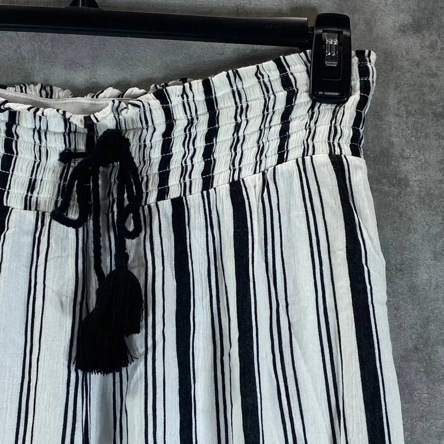 INC Women's Black/White Striped Crinkle Wide-Leg Drawstring Pants SZ M