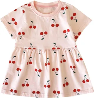 Infant Toddler Girls Short Sleeve Casual Dress Fruits Print Sundress A-Line Pleated Beach Dress