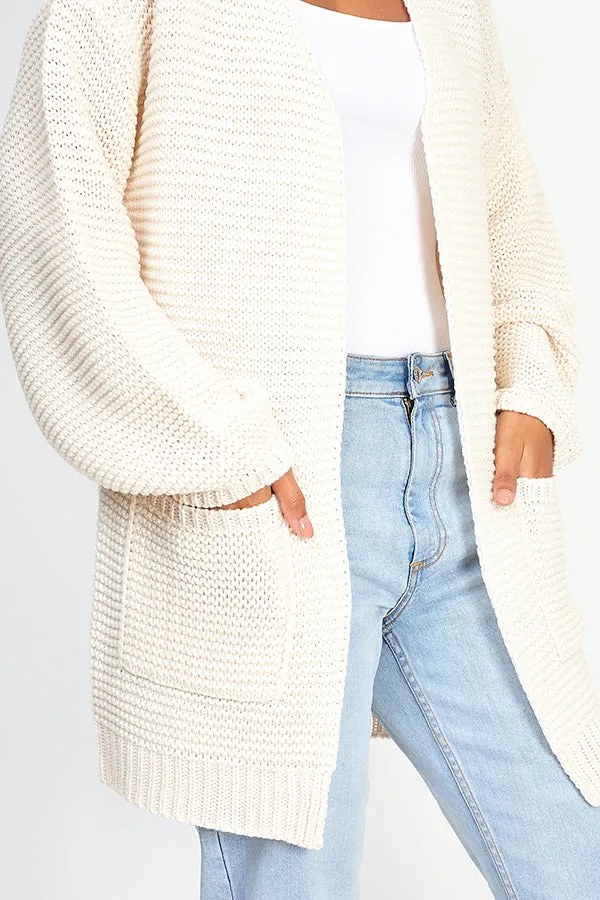 JACQUARD STITCH KNIT BALLOON SLEEVE CARDIGAN