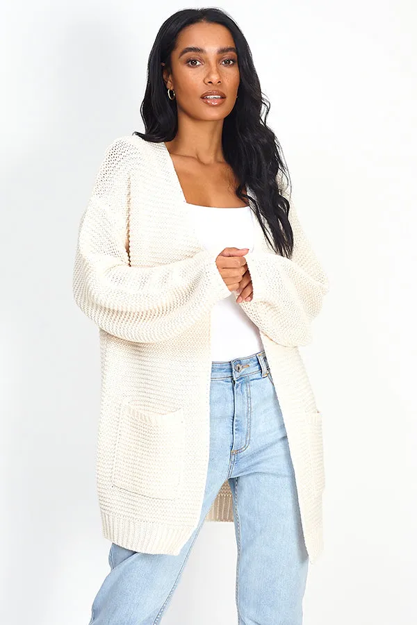 JACQUARD STITCH KNIT BALLOON SLEEVE CARDIGAN