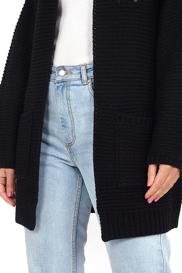 JACQUARD STITCH KNIT BALLOON SLEEVE CARDIGAN