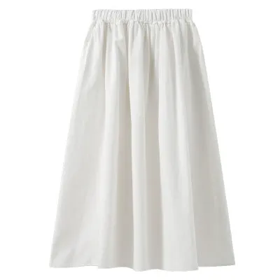 Japanese Cargo Women Summer Hong Kong White Flare Elastic Waist College Fresh Looking Skirt Mid-Length Skirt