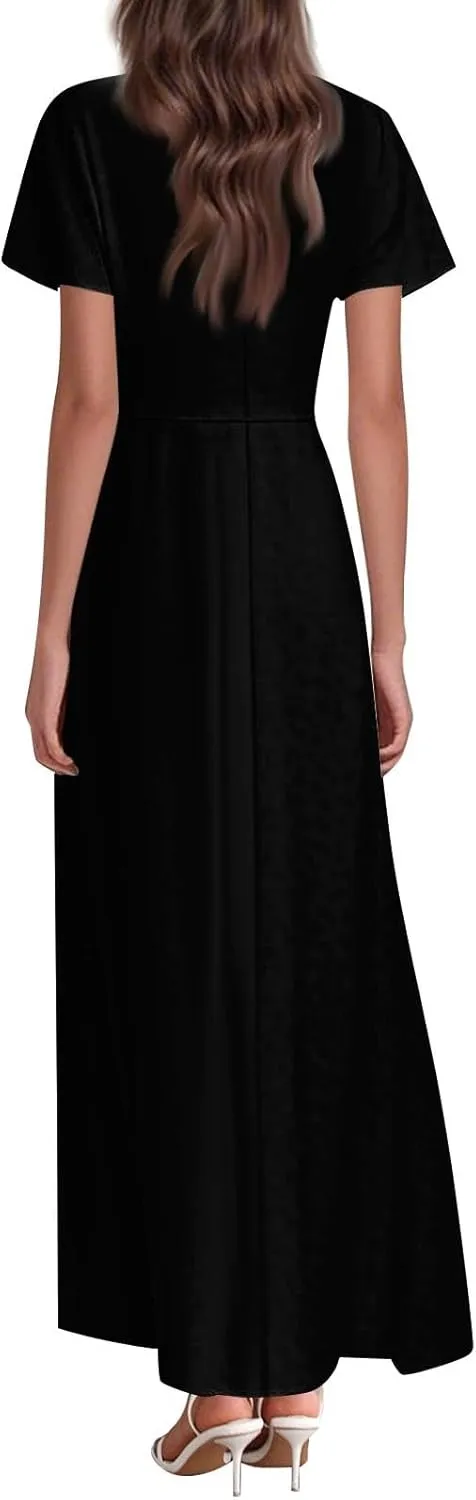 JJHAEVDY Summer Dresses for Women Loose Short Sleeve Dress V Neck Casual Maxi Dress Print Flowy Swing Beach Vacation Dress