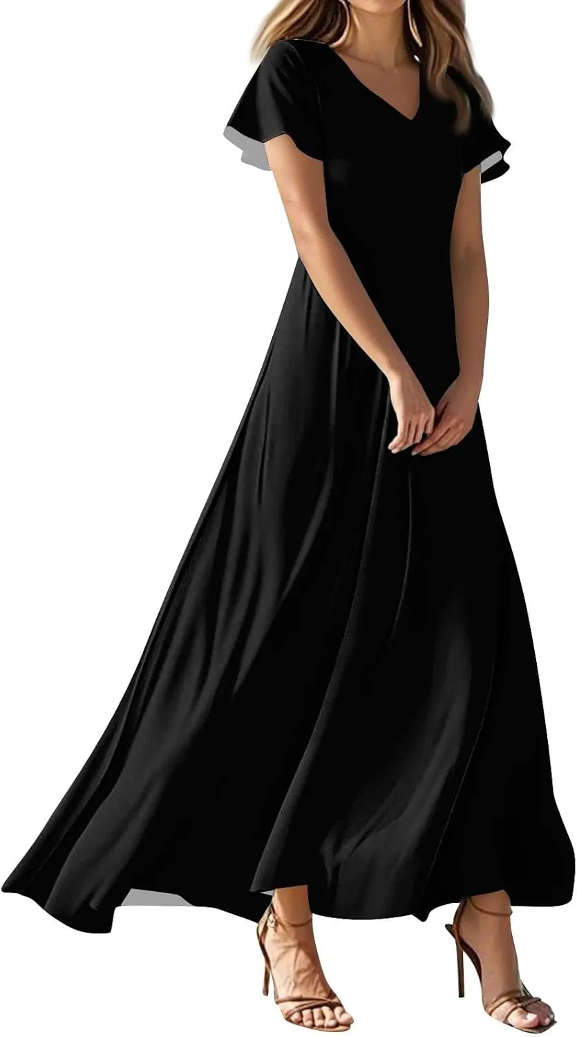 JJHAEVDY Summer Dresses for Women Loose Short Sleeve Dress V Neck Casual Maxi Dress Print Flowy Swing Beach Vacation Dress
