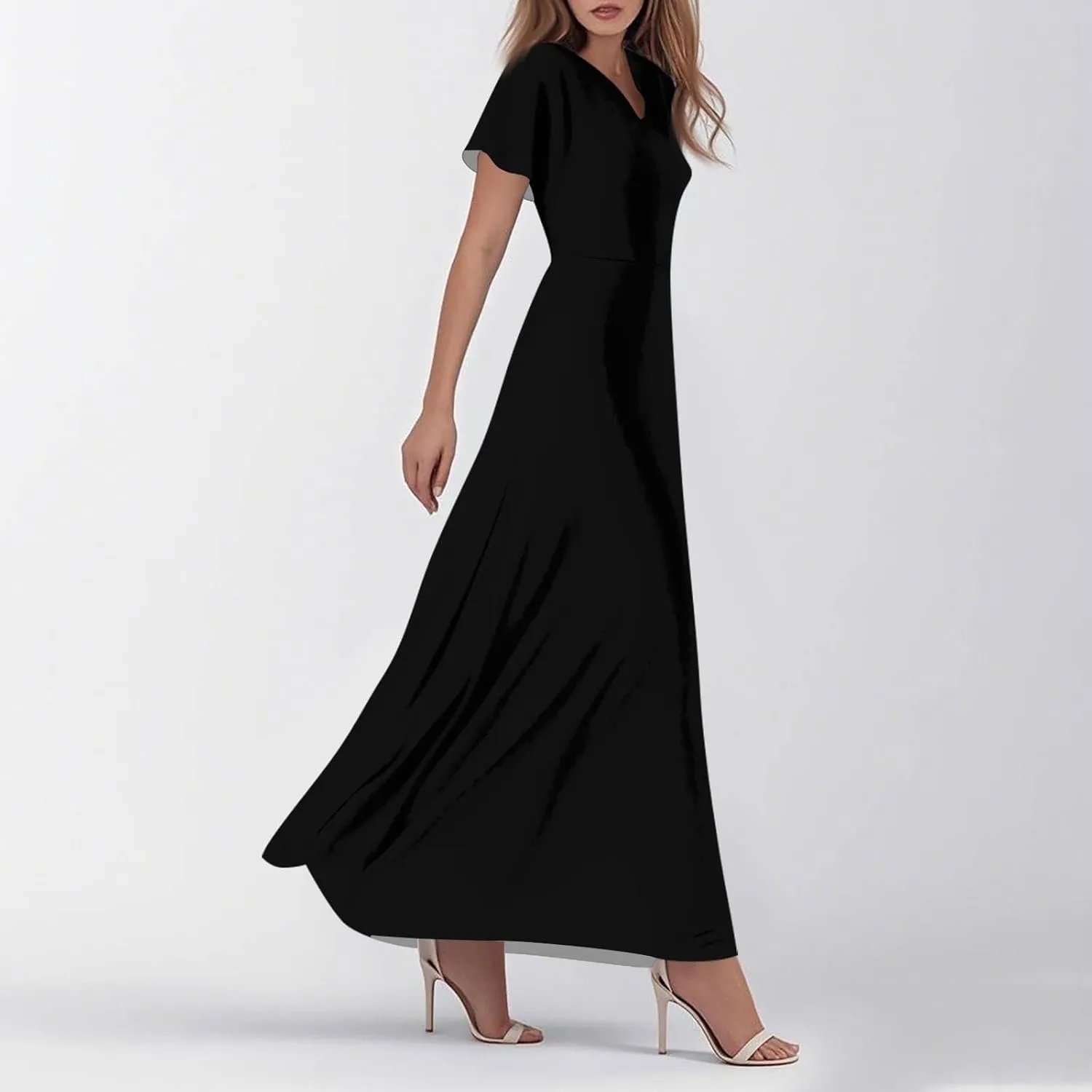 JJHAEVDY Summer Dresses for Women Loose Short Sleeve Dress V Neck Casual Maxi Dress Print Flowy Swing Beach Vacation Dress