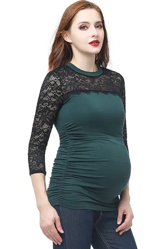 Kimi   Kai Maternity "Rainey" Ruched Lace Accent Top