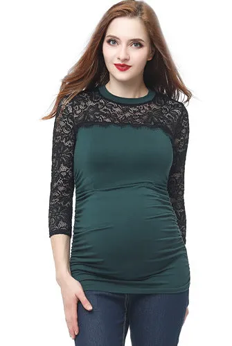 Kimi   Kai Maternity "Rainey" Ruched Lace Accent Top