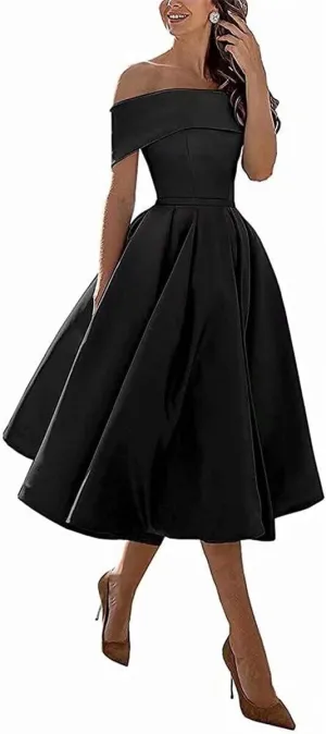 Knee-Length Satin Off Shoulder Homecoming Dress Short Prom Cocktail Party Dress for Junior