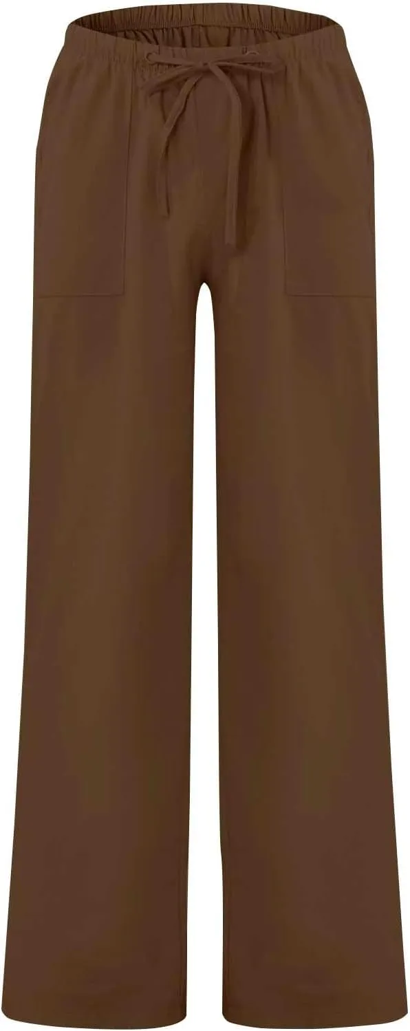 KUIOLYPOER Linen Pants Men Yoga Beach Baggy Casual Pants 2025 Summer Elastic Waist Drawstring Cotton Trousers with Pockets