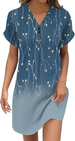 KUIOLYPOER Womens Summer Shirt Dress Short Sleeve Floral Shift Button Dress Casual Loose Flowy Beach Sundress