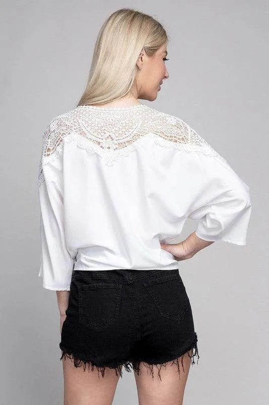 Lace Trim Blouse With Tie