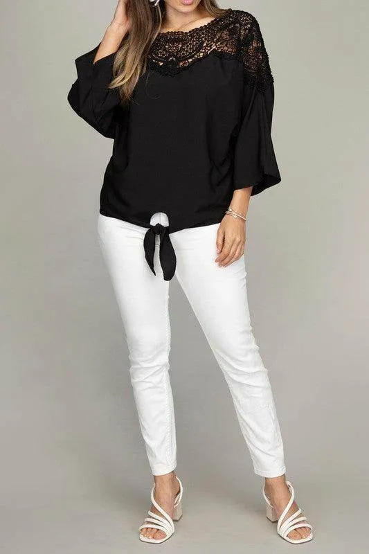 Lace Trim Blouse With Tie