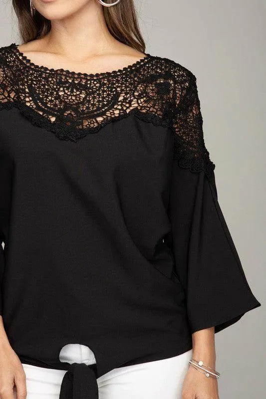 Lace Trim Blouse With Tie