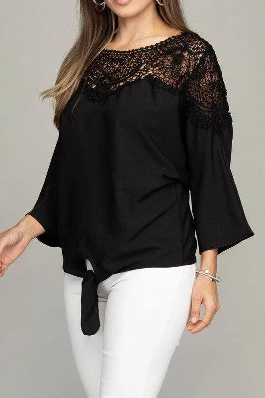 Lace Trim Blouse With Tie
