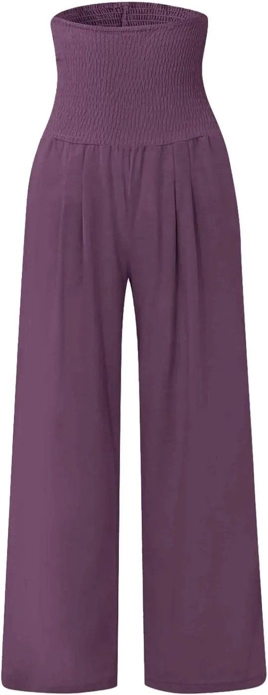 Ladies Wide Leg Trousers Fashion Solid Color Summer Women's High Waisted Trendy Pants Straight Leg 2024 Loose