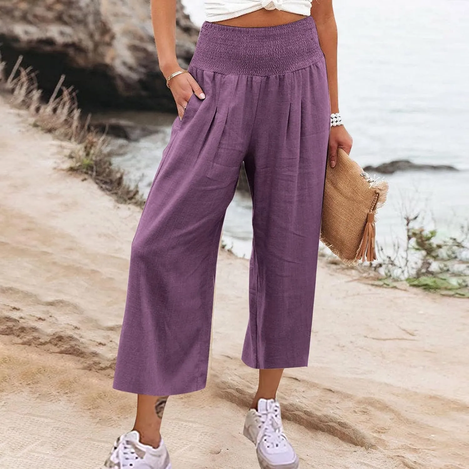 Ladies Wide Leg Trousers Fashion Solid Color Summer Women's High Waisted Trendy Pants Straight Leg 2024 Loose