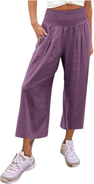 Ladies Wide Leg Trousers Fashion Solid Color Summer Women's High Waisted Trendy Pants Straight Leg 2024 Loose