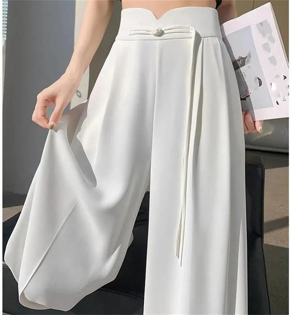 Lady Straight Leg Pants High Waisted Trousers Women Solid Color Loose Daily Slacks