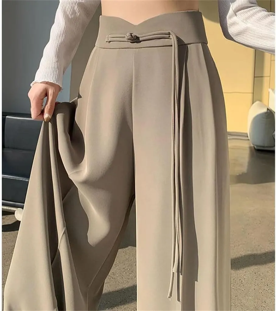 Lady Straight Leg Pants High Waisted Trousers Women Solid Color Loose Daily Slacks